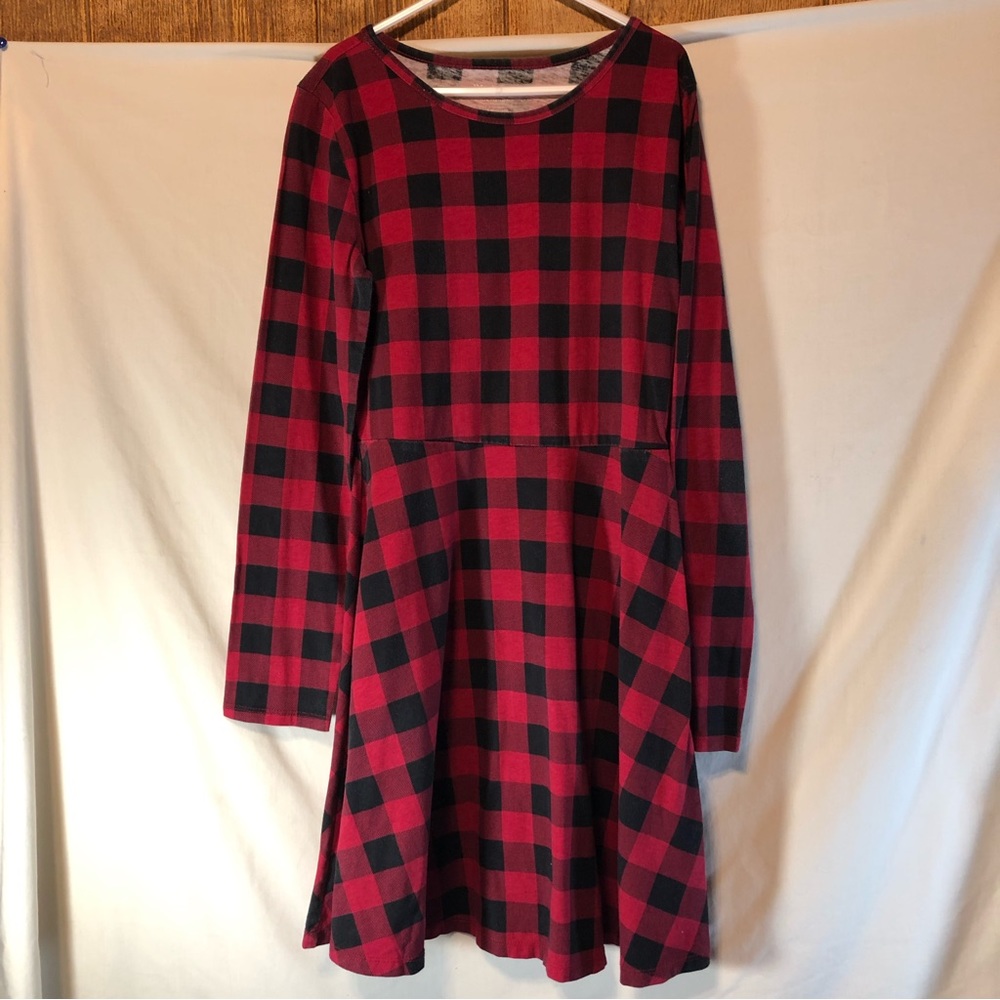 PLACE girls red/black plaid long sleeve dress L 10–12